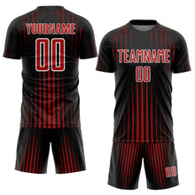 Load image into Gallery viewer, Custom Black Red-White Lines Sublimation Soccer Uniform Jersey
