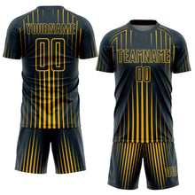 Load image into Gallery viewer, Custom Navy Gold Lines Sublimation Soccer Uniform Jersey
