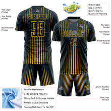 Laden Sie das Bild in den Galerie-Viewer, Custom Navy Gold Lines Sublimation Soccer Uniform Jersey
