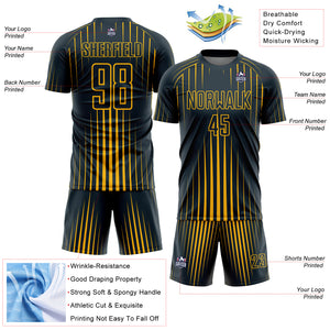 Custom Navy Gold Lines Sublimation Soccer Uniform Jersey