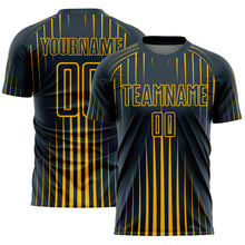 Laden Sie das Bild in den Galerie-Viewer, Custom Navy Gold Lines Sublimation Soccer Uniform Jersey
