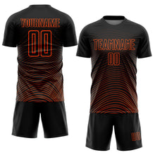 Load image into Gallery viewer, Custom Black Orange Gradient Geometric Lines Sublimation Soccer Uniform Jersey
