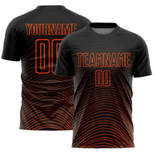 Load image into Gallery viewer, Custom Black Orange Gradient Geometric Lines Sublimation Soccer Uniform Jersey
