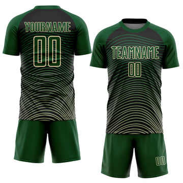 Custom Green Cream-Black Gradient Geometric Lines Sublimation Soccer Uniform Jersey