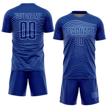 Laden Sie das Bild in den Galerie-Viewer, Custom Royal Light Blue Gradient Geometric Lines Sublimation Soccer Uniform Jersey
