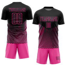 Laden Sie das Bild in den Galerie-Viewer, Custom Black Pink Geometric Lines Sublimation Soccer Uniform Jersey
