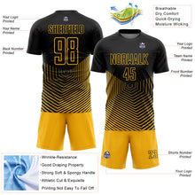 Laden Sie das Bild in den Galerie-Viewer, Custom Black Gold Geometric Lines Sublimation Soccer Uniform Jersey
