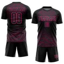 Laden Sie das Bild in den Galerie-Viewer, Custom Black Pink Geometric Lines Sublimation Soccer Uniform Jersey
