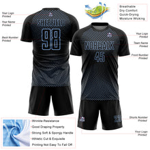 Laden Sie das Bild in den Galerie-Viewer, Custom Black Light Blue Geometric Lines Sublimation Soccer Uniform Jersey
