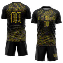 Laden Sie das Bild in den Galerie-Viewer, Custom Black Yellow Geometric Lines Sublimation Soccer Uniform Jersey
