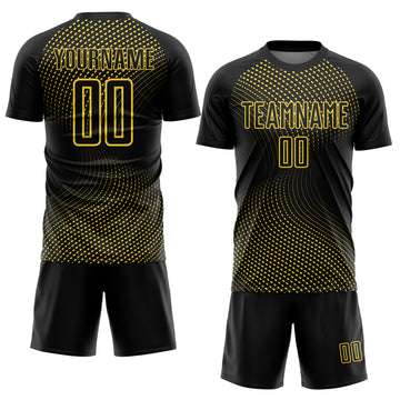 Custom Black Yellow Geometric Lines Sublimation Soccer Uniform Jersey