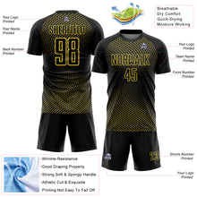Laden Sie das Bild in den Galerie-Viewer, Custom Black Yellow Geometric Lines Sublimation Soccer Uniform Jersey
