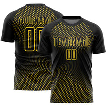 Load image into Gallery viewer, Custom Black Yellow Geometric Lines Sublimation Soccer Uniform Jersey
