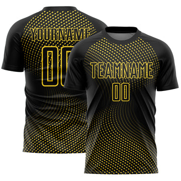 Custom Black Yellow Geometric Lines Sublimation Soccer Uniform Jersey