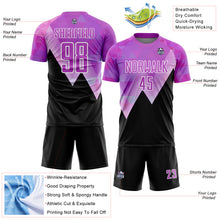 Laden Sie das Bild in den Galerie-Viewer, Custom Purple Black-White Geometric Pattern Sublimation Soccer Uniform Jersey
