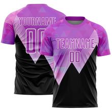 Laden Sie das Bild in den Galerie-Viewer, Custom Purple Black-White Geometric Pattern Sublimation Soccer Uniform Jersey
