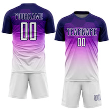 Laden Sie das Bild in den Galerie-Viewer, Custom Dark Purple White Gradient Hexagons Pattern Sublimation Soccer Uniform Jersey
