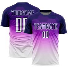 Laden Sie das Bild in den Galerie-Viewer, Custom Purple White Gradient Hexagons Pattern Sublimation Soccer Uniform Jersey
