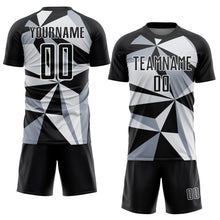 Laden Sie das Bild in den Galerie-Viewer, Custom Black White Geometric Pattern Sublimation Soccer Uniform Jersey
