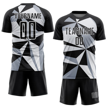Custom Black White Geometric Pattern Sublimation Soccer Uniform Jersey