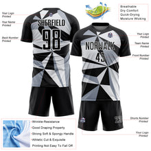 Laden Sie das Bild in den Galerie-Viewer, Custom Black White Geometric Pattern Sublimation Soccer Uniform Jersey
