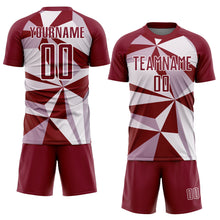 Laden Sie das Bild in den Galerie-Viewer, Custom Crimson White Geometric Pattern Sublimation Soccer Uniform Jersey
