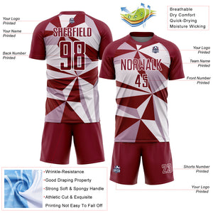 Custom Crimson White Geometric Pattern Sublimation Soccer Uniform Jersey
