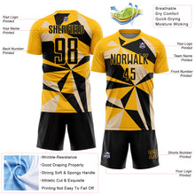 Laden Sie das Bild in den Galerie-Viewer, Custom Gold Black Geometric Pattern Sublimation Soccer Uniform Jersey
