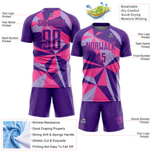Laden Sie das Bild in den Galerie-Viewer, Custom Purple Pink Geometric Pattern Sublimation Soccer Uniform Jersey
