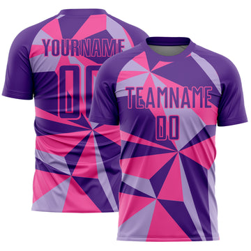 Custom Purple Pink Geometric Pattern Sublimation Soccer Uniform Jersey