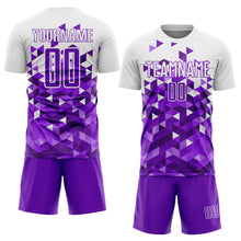 Laden Sie das Bild in den Galerie-Viewer, Custom Purple White Geometric Pattern Sublimation Soccer Uniform Jersey
