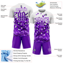 Laden Sie das Bild in den Galerie-Viewer, Custom Purple White Geometric Pattern Sublimation Soccer Uniform Jersey
