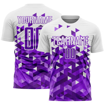 Custom Purple White Geometric Pattern Sublimation Soccer Uniform Jersey