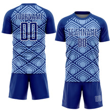 Laden Sie das Bild in den Galerie-Viewer, Custom Light Blue Royal-White Geometric Pattern Sublimation Soccer Uniform Jersey
