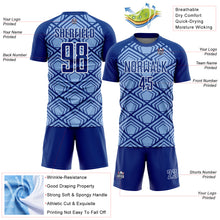 Laden Sie das Bild in den Galerie-Viewer, Custom Light Blue Royal-White Geometric Pattern Sublimation Soccer Uniform Jersey
