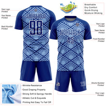 Load image into Gallery viewer, Custom Light Blue Royal-White Geometric Pattern Sublimation Soccer Uniform Jersey
