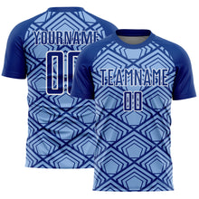 Laden Sie das Bild in den Galerie-Viewer, Custom Light Blue Royal-White Geometric Pattern Sublimation Soccer Uniform Jersey
