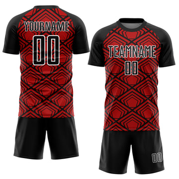 Custom Red Black-White Geometric Pattern Sublimation Soccer Uniform Jersey