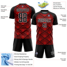 Laden Sie das Bild in den Galerie-Viewer, Custom Red Black-White Geometric Pattern Sublimation Soccer Uniform Jersey
