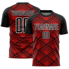 Laden Sie das Bild in den Galerie-Viewer, Custom Red Black-White Geometric Pattern Sublimation Soccer Uniform Jersey
