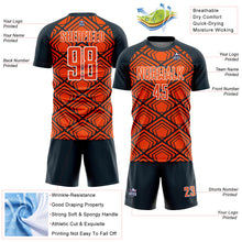 Load image into Gallery viewer, Custom Orange Navy-White Geometric Pattern Sublimation Soccer Uniform Jersey

