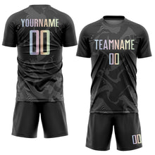 Laden Sie das Bild in den Galerie-Viewer, Custom Black Gradient-Gray Curve Lines Sublimation Soccer Uniform Jersey
