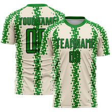 Laden Sie das Bild in den Galerie-Viewer, Custom Cream Grass Green-Black Abstract Geometric Pattern Sublimation Soccer Uniform Jersey

