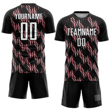 Load image into Gallery viewer, Custom Black White-Medium Pink Abstract Wave Sublimation Soccer Uniform Jersey
