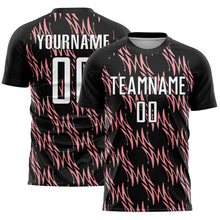 Load image into Gallery viewer, Custom Black White-Medium Pink Abstract Wave Sublimation Soccer Uniform Jersey
