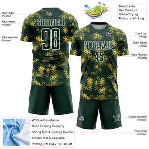 Custom Green Gold-White Abstract Grunge Art Sublimation Soccer Uniform Jersey