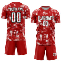 Load image into Gallery viewer, Custom Red White-Black Abstract Grunge Art Sublimation Soccer Uniform Jersey

