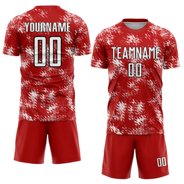 Custom Red White-Black Abstract Grunge Art Sublimation Soccer Uniform Jersey