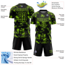 Laden Sie das Bild in den Galerie-Viewer, Custom Black Neon Green Abstract Grunge Art Sublimation Soccer Uniform Jersey
