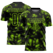 Load image into Gallery viewer, Custom Black Neon Green Abstract Grunge Art Sublimation Soccer Uniform Jersey
